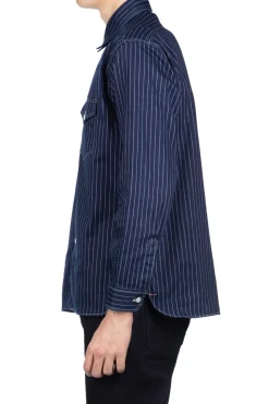 Clearance Sugar Cane Fiction Romance 8.5oz Wabash Stripe Work Shirt - N. Navy