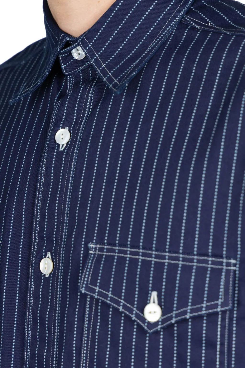 Clearance Sugar Cane Fiction Romance 8.5oz Wabash Stripe Work Shirt - N. Navy