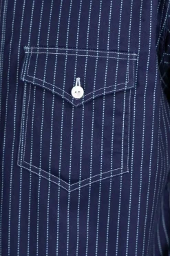 Clearance Sugar Cane Fiction Romance 8.5oz Wabash Stripe Work Shirt - N. Navy