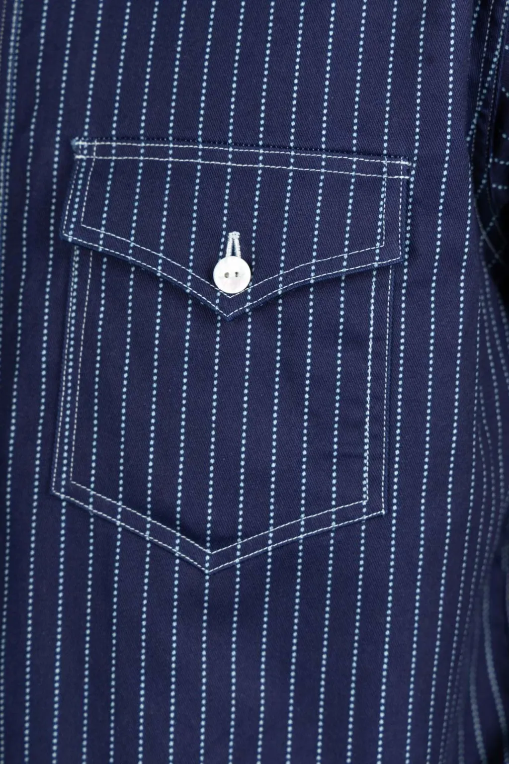 Clearance Sugar Cane Fiction Romance 8.5oz Wabash Stripe Work Shirt - N. Navy
