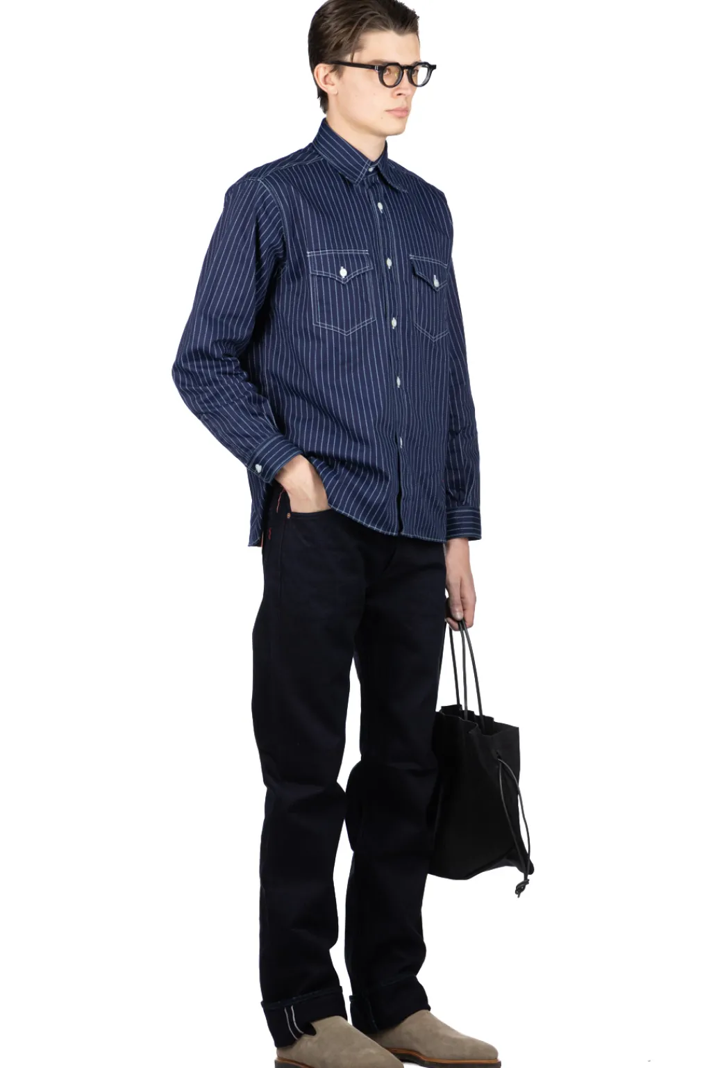 Clearance Sugar Cane Fiction Romance 8.5oz Wabash Stripe Work Shirt - N. Navy