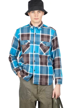 Clearance Sugar Cane Fiction Romance Twill Check LS Work Shirt - Blue