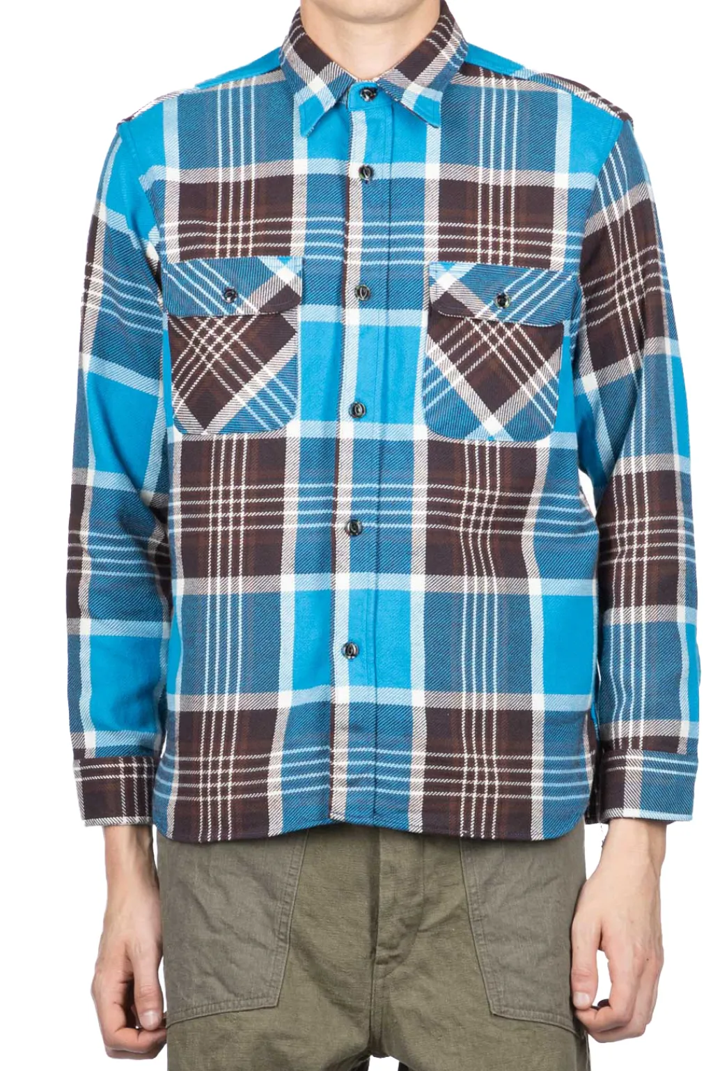 Clearance Sugar Cane Fiction Romance Twill Check LS Work Shirt - Blue