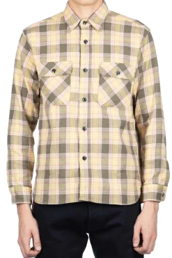Sale Sugar Cane Fiction Romance Twill Check LS Work Shirt - Green
