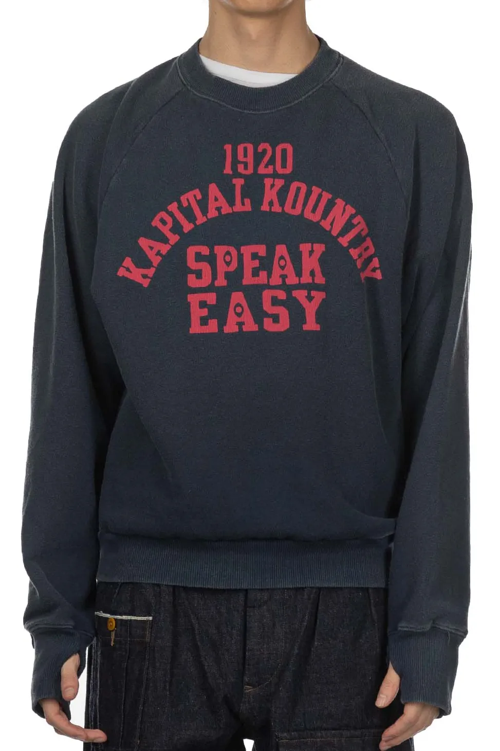 Discount Kapital Fleece Knit Raglan Crew SWT (SPEAKEASY College) - Navy