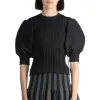Online CFCL Fluted Short Puff Sleeve Cropped Top - Black