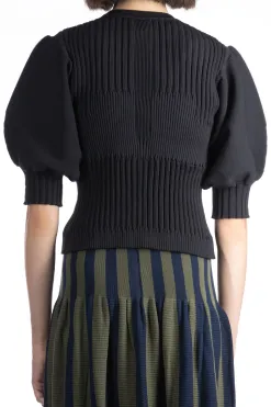 Online CFCL Fluted Short Puff Sleeve Cropped Top - Black
