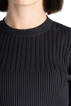 Online CFCL Fluted Short Puff Sleeve Cropped Top - Black