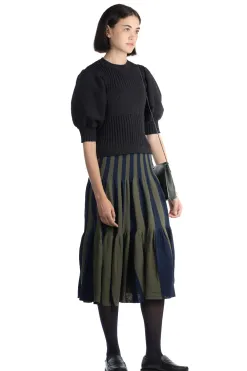 Online CFCL Fluted Short Puff Sleeve Cropped Top - Black