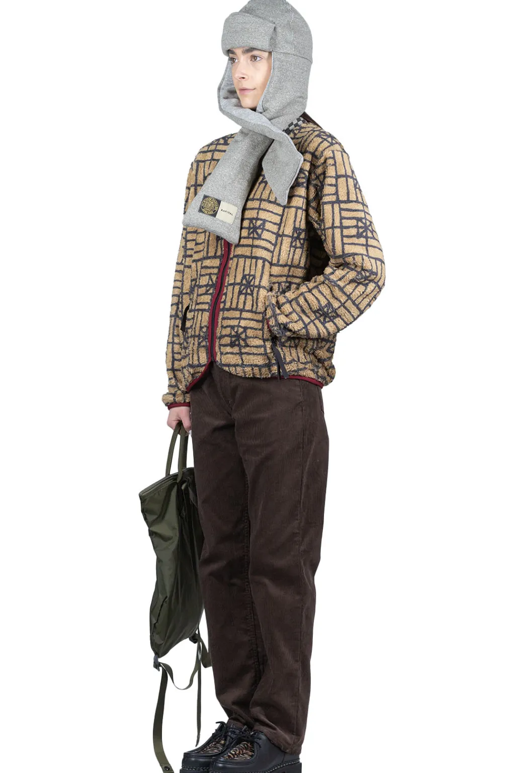 Clearance Kapital FOLK DOMINO Fleece ZIP Blouson - Beige