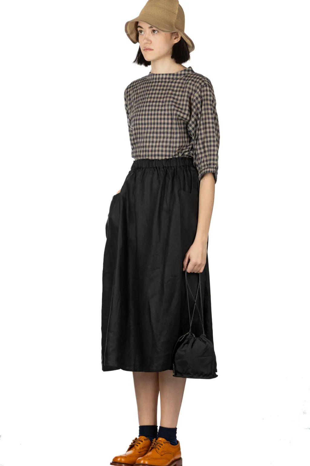 Clearance Nachukara French Linen Side Pocket Skirt - Black