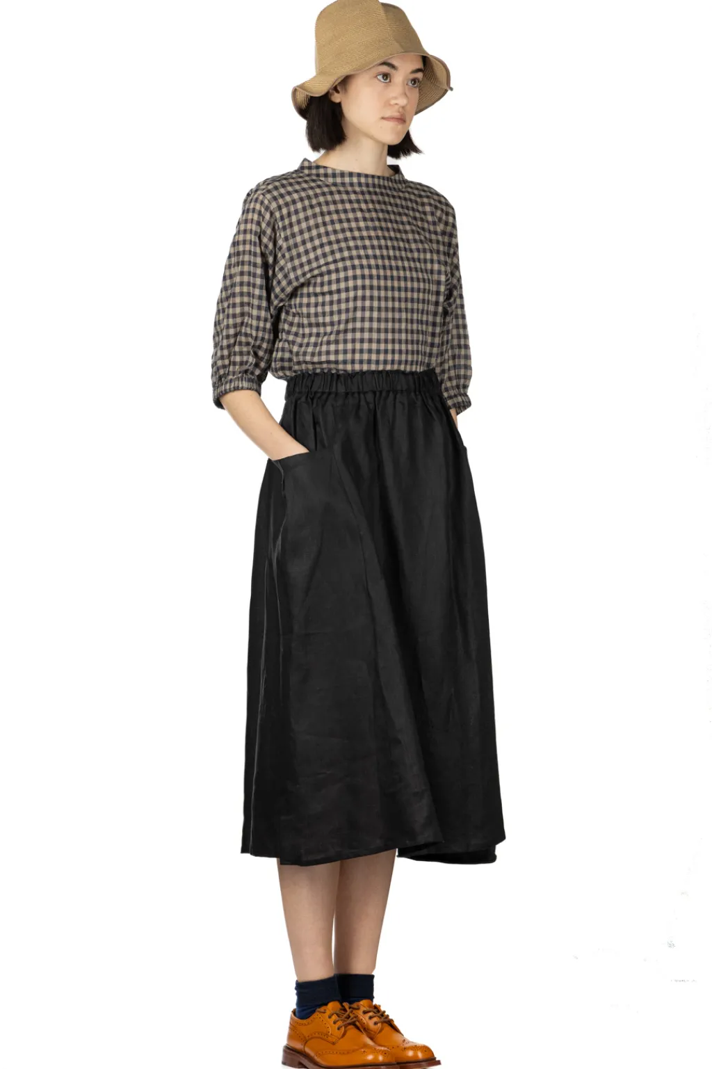 Clearance Nachukara French Linen Side Pocket Skirt - Black