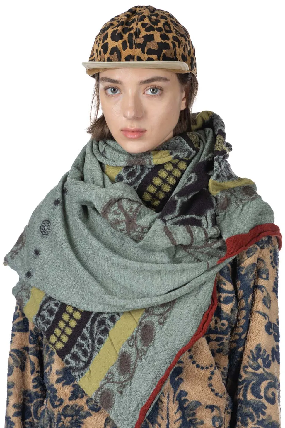 Discount Kapital Fulling Wool Scarf COPTIC SKULL - Green