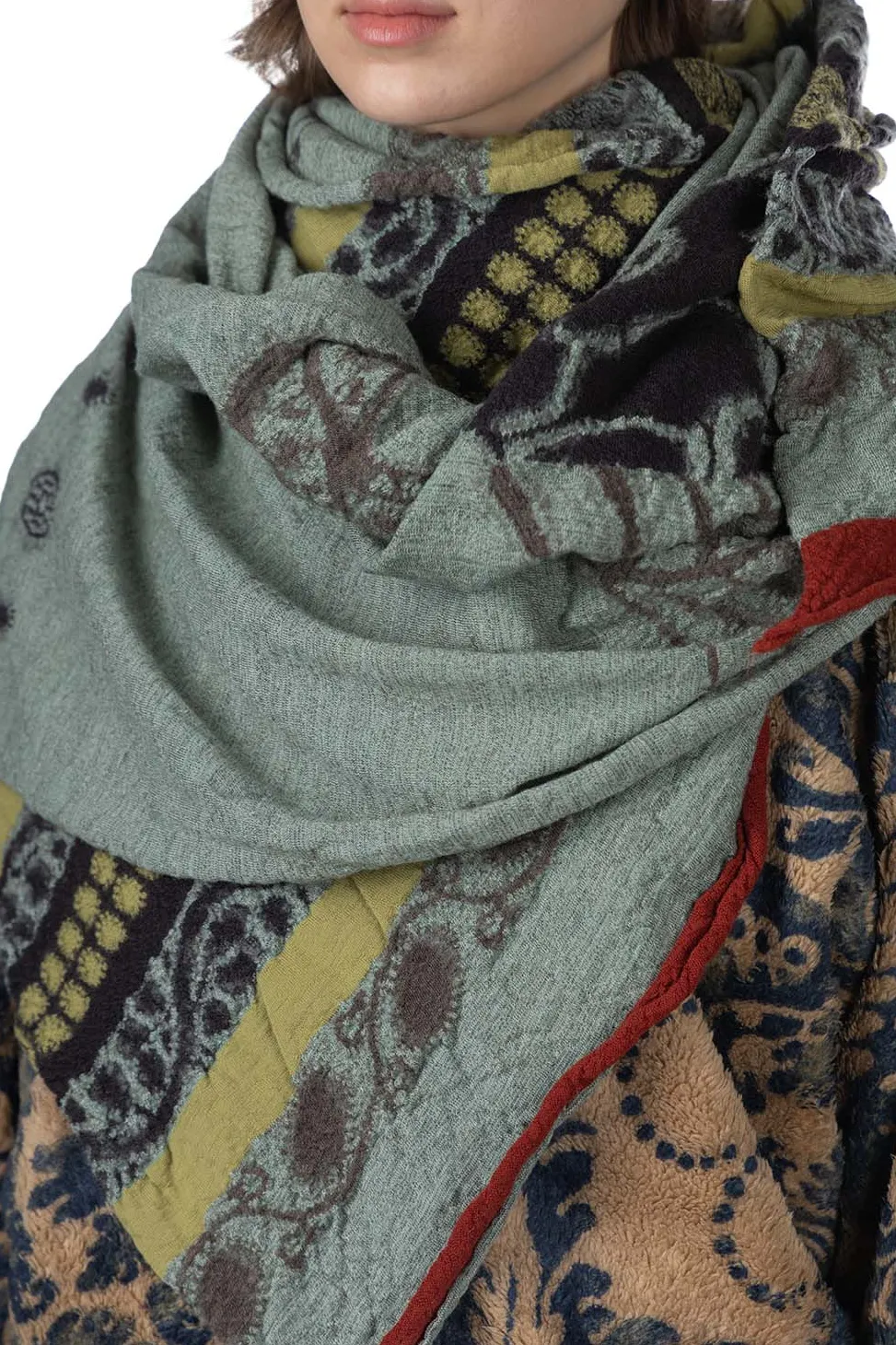 Discount Kapital Fulling Wool Scarf COPTIC SKULL - Green