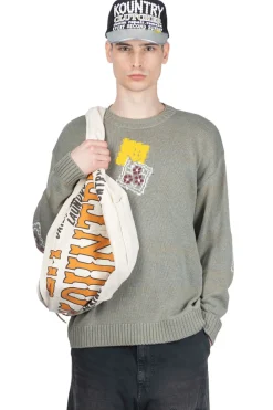 Clearance Kapital 5G Cotton Knit PECKISH RAINBOWY Crew Sweater - Grey