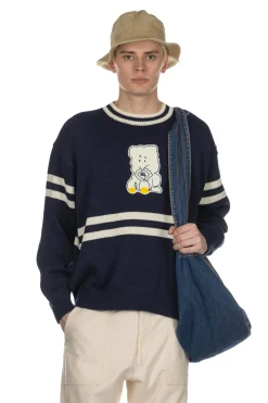 Outlet Kapital 5G Cotton Knit Peckish Rainbowy Ivy Crew Sweater - Navy