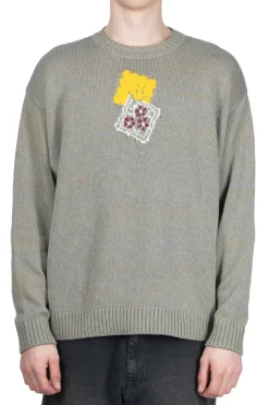 Clearance Kapital 5G Cotton Knit PECKISH RAINBOWY Crew Sweater - Grey
