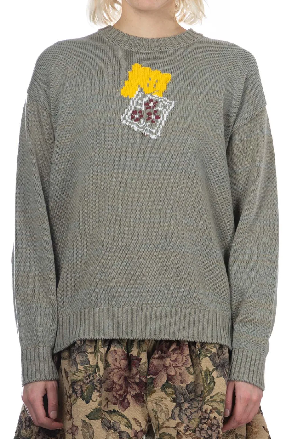 Best Kapital 5G Cotton Knit PECKISH RAINBOWY Crew Sweater - Grey