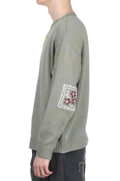Clearance Kapital 5G Cotton Knit PECKISH RAINBOWY Crew Sweater - Grey