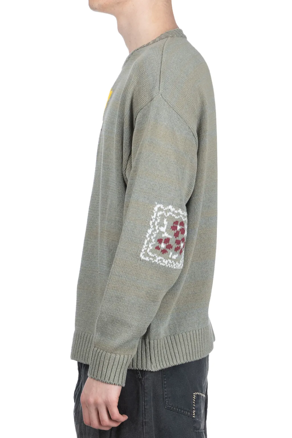 Clearance Kapital 5G Cotton Knit PECKISH RAINBOWY Crew Sweater - Grey