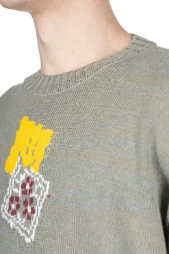 Clearance Kapital 5G Cotton Knit PECKISH RAINBOWY Crew Sweater - Grey