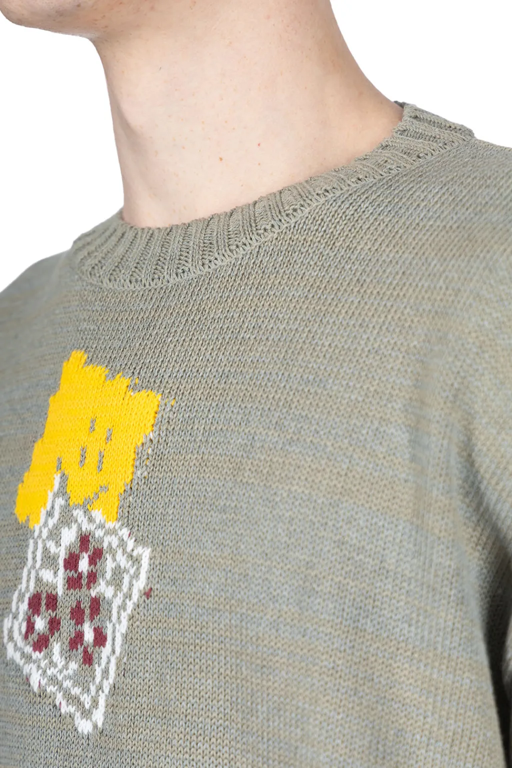 Clearance Kapital 5G Cotton Knit PECKISH RAINBOWY Crew Sweater - Grey