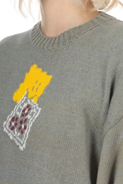 Best Kapital 5G Cotton Knit PECKISH RAINBOWY Crew Sweater - Grey