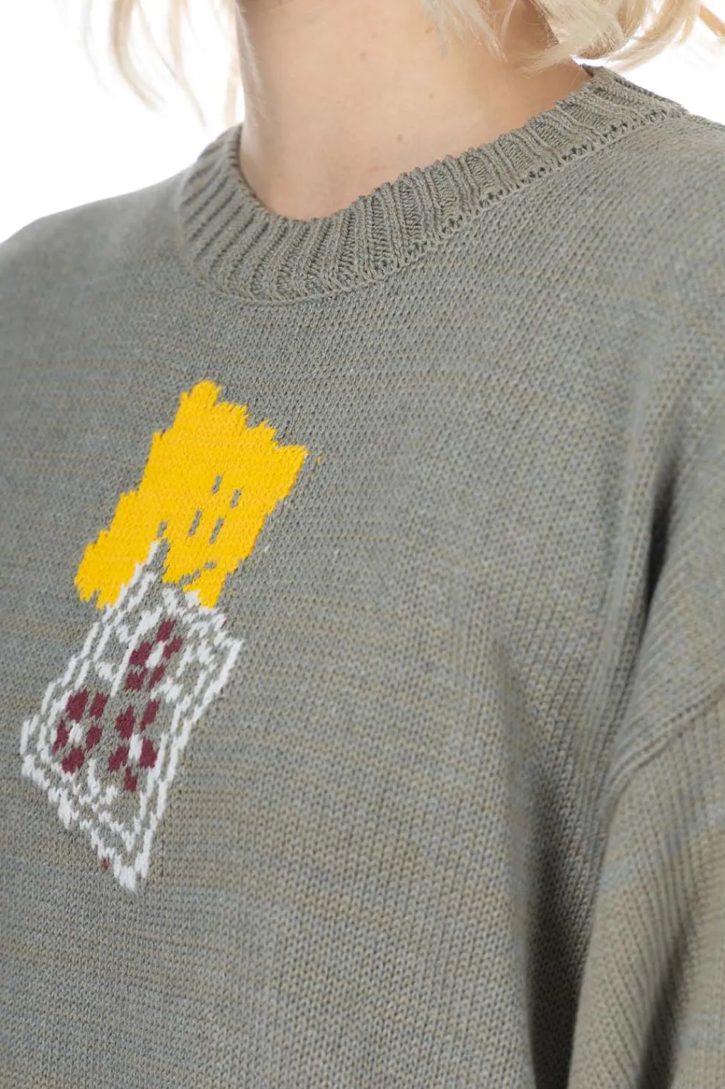 Best Kapital 5G Cotton Knit PECKISH RAINBOWY Crew Sweater - Grey