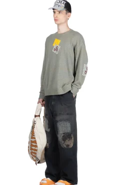 Clearance Kapital 5G Cotton Knit PECKISH RAINBOWY Crew Sweater - Grey