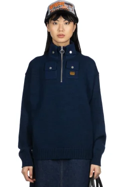 Hot Kapital 8G Cotton Wool NICKLE 4 Half ZIP Sweater - Navy
