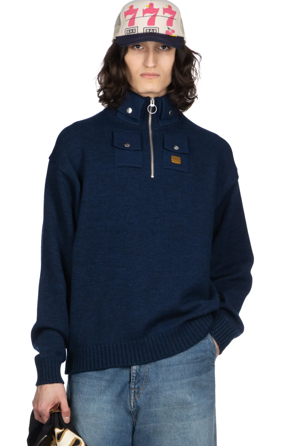 Best Kapital 8G Cotton Wool NICKLE 4 Half ZIP Sweater - Navy