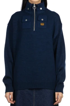 Hot Kapital 8G Cotton Wool NICKLE 4 Half ZIP Sweater - Navy