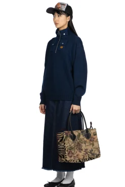 Hot Kapital 8G Cotton Wool NICKLE 4 Half ZIP Sweater - Navy