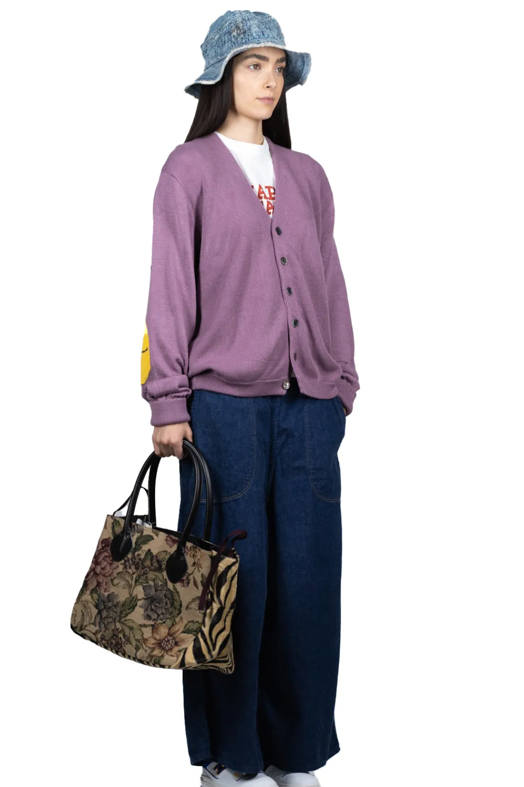Best Kapital 10G ECO Knit Elbow CONEYBOWY Short Cardigan - Pink x Purple