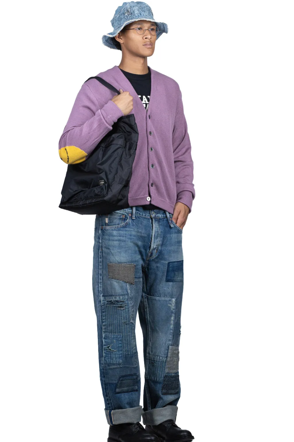 Best Kapital 10G ECO Knit Elbow CONEYBOWY Short Cardigan - Pink x Purple