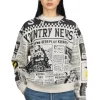 New Kapital 8G Knit NEWSPAPER Crew Sweater (KOUNTRY NEWS) - Natural
