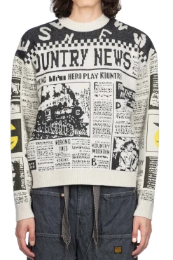 Fashion Kapital 8G Knit NEWSPAPER Crew Sweater (KOUNTRY NEWS) - Natural
