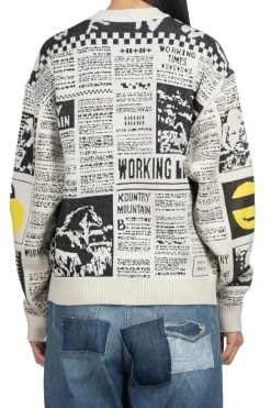 New Kapital 8G Knit NEWSPAPER Crew Sweater (KOUNTRY NEWS) - Natural