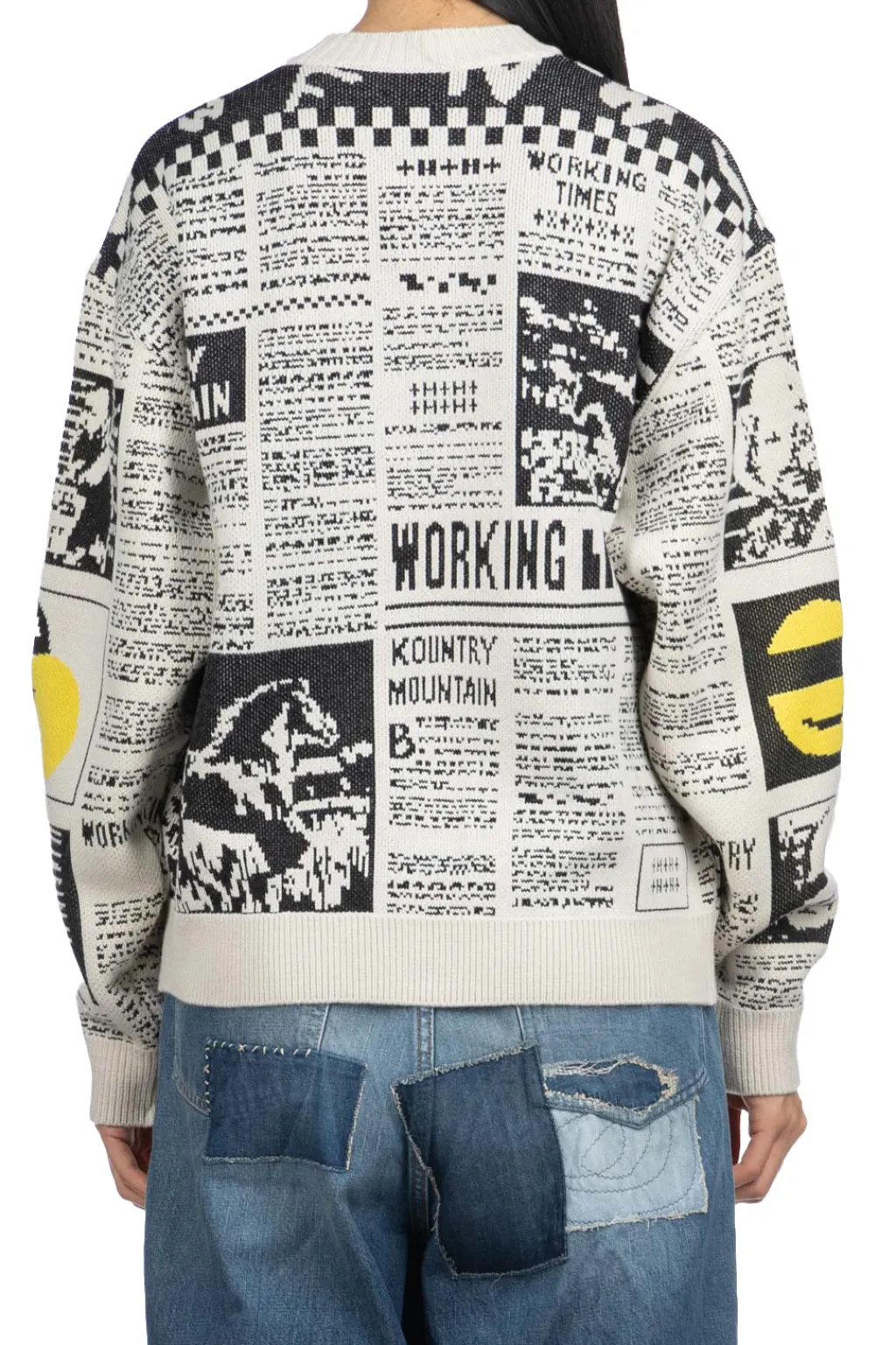 New Kapital 8G Knit NEWSPAPER Crew Sweater (KOUNTRY NEWS) - Natural