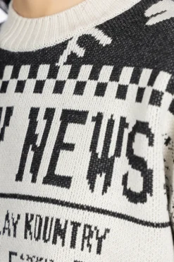 New Kapital 8G Knit NEWSPAPER Crew Sweater (KOUNTRY NEWS) - Natural