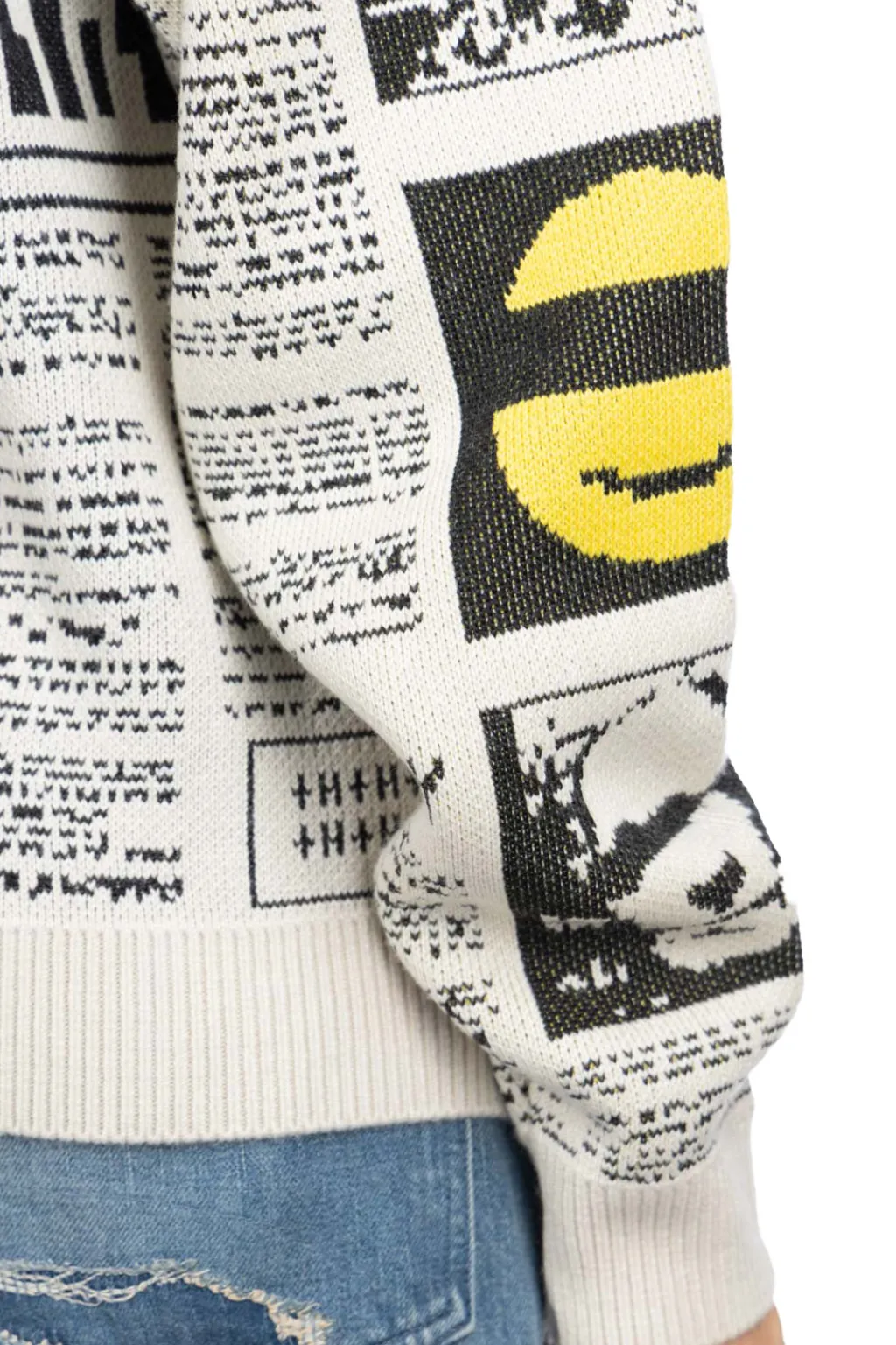 New Kapital 8G Knit NEWSPAPER Crew Sweater (KOUNTRY NEWS) - Natural