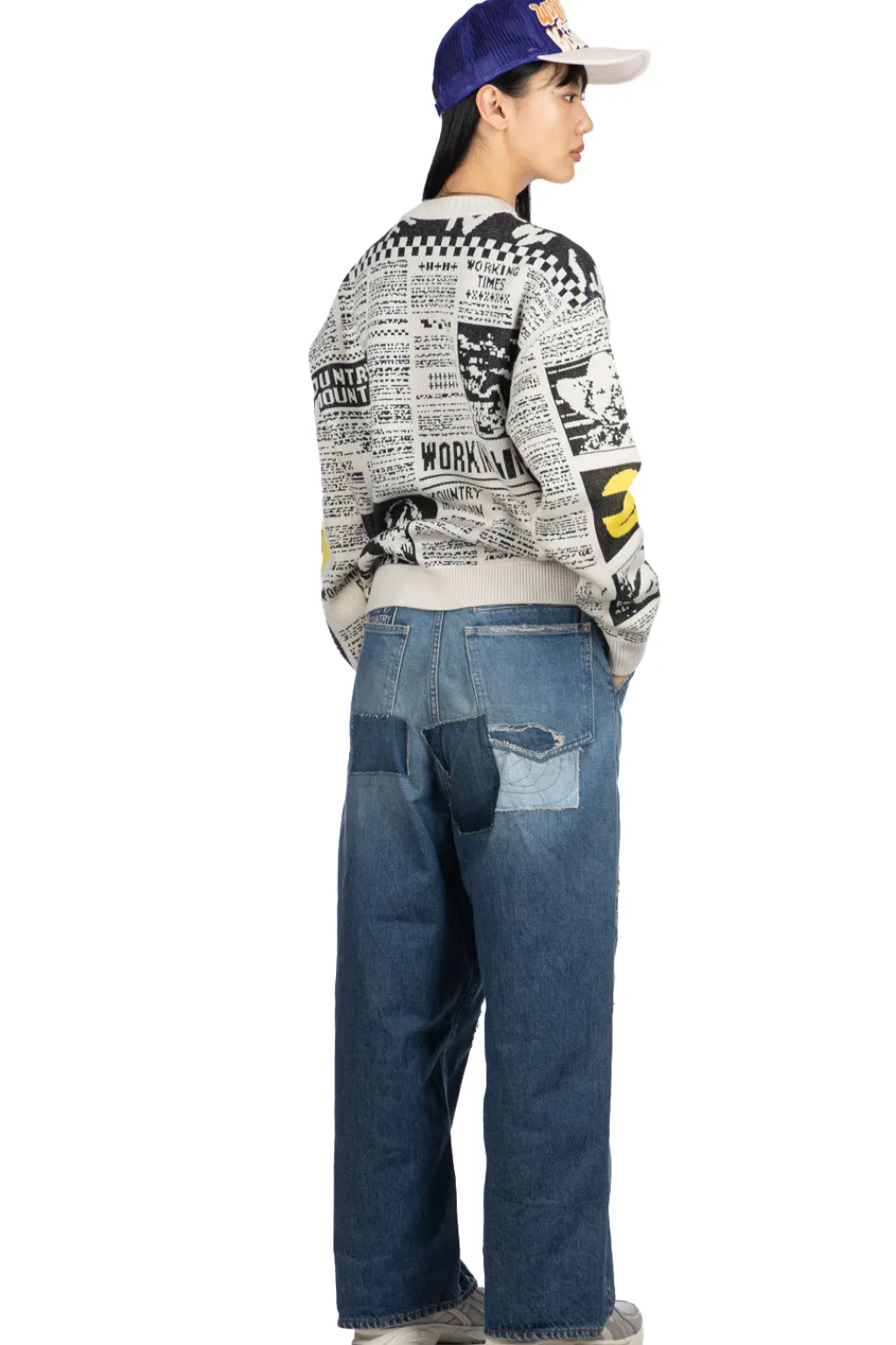 New Kapital 8G Knit NEWSPAPER Crew Sweater (KOUNTRY NEWS) - Natural