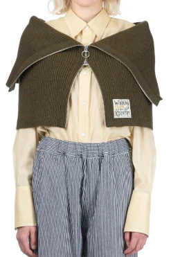 Best Kapital 7G Rib Knit ZIP UP Cape - Khaki