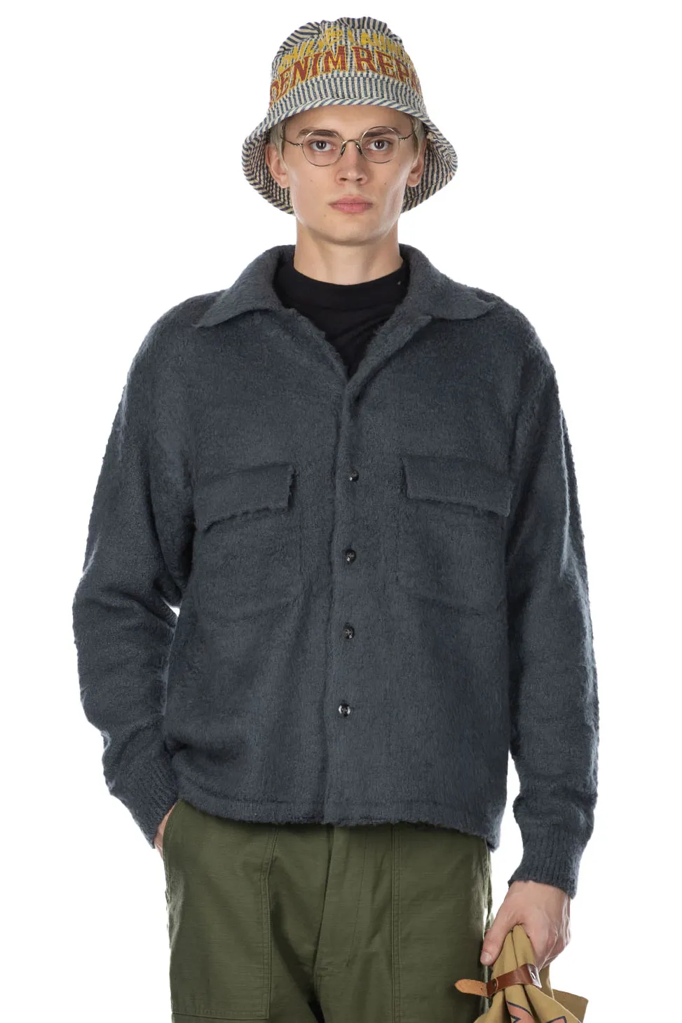 Clearance Kapital 7G Shaggy Knit Board Shirt - Blue Grey