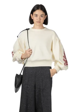 Fashion Kapital 7G Wool BOUFFANT Sleeve Sweater (LATVIA Embroidery) - Natural