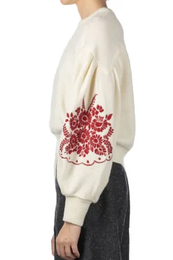 Fashion Kapital 7G Wool BOUFFANT Sleeve Sweater (LATVIA Embroidery) - Natural