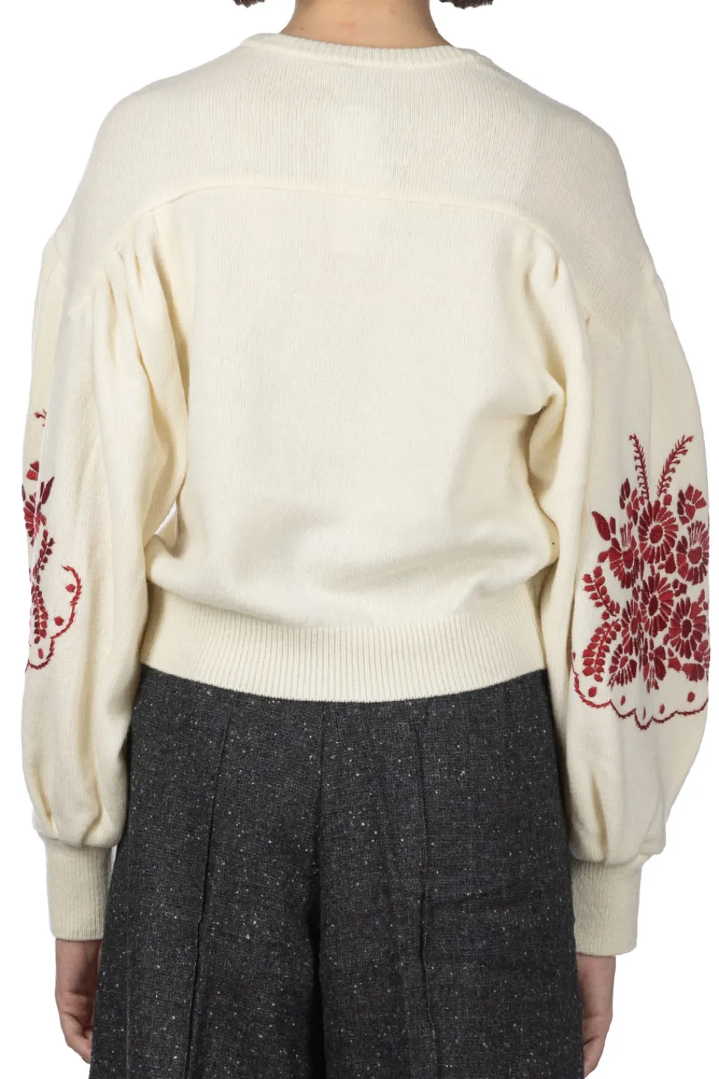 Fashion Kapital 7G Wool BOUFFANT Sleeve Sweater (LATVIA Embroidery) - Natural