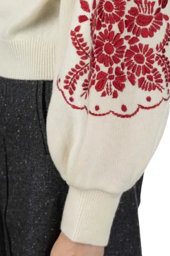 Fashion Kapital 7G Wool BOUFFANT Sleeve Sweater (LATVIA Embroidery) - Natural