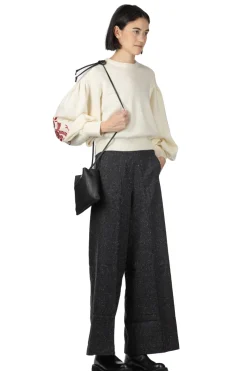 Fashion Kapital 7G Wool BOUFFANT Sleeve Sweater (LATVIA Embroidery) - Natural