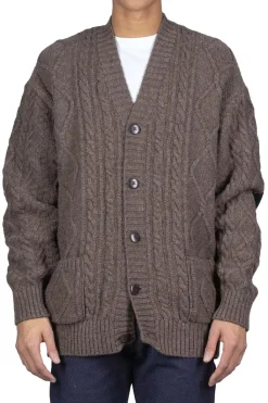 Best Kapital 5G Wool Cable Knit Elbow-CAPITAL Cardigan - Mocha Brown